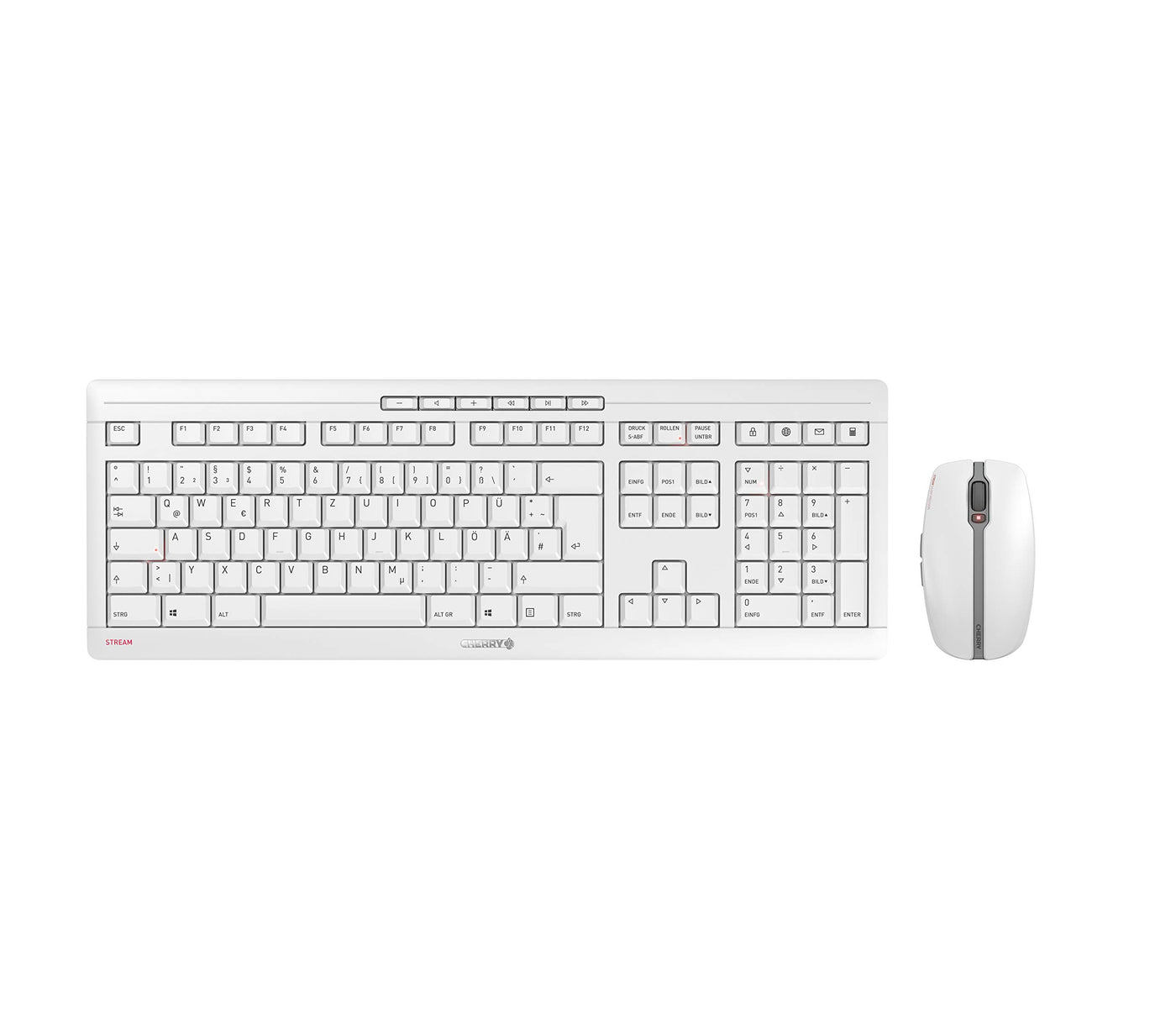 CHERRY STREAM DESKTOP, Kabelloses Tastatur- und Maus-Set, Deutsches Layout (QWERTZ), 2,4 GHz Funk, Leiser Tastenanschlag, Batteriebetrieben, Weiß-Grau