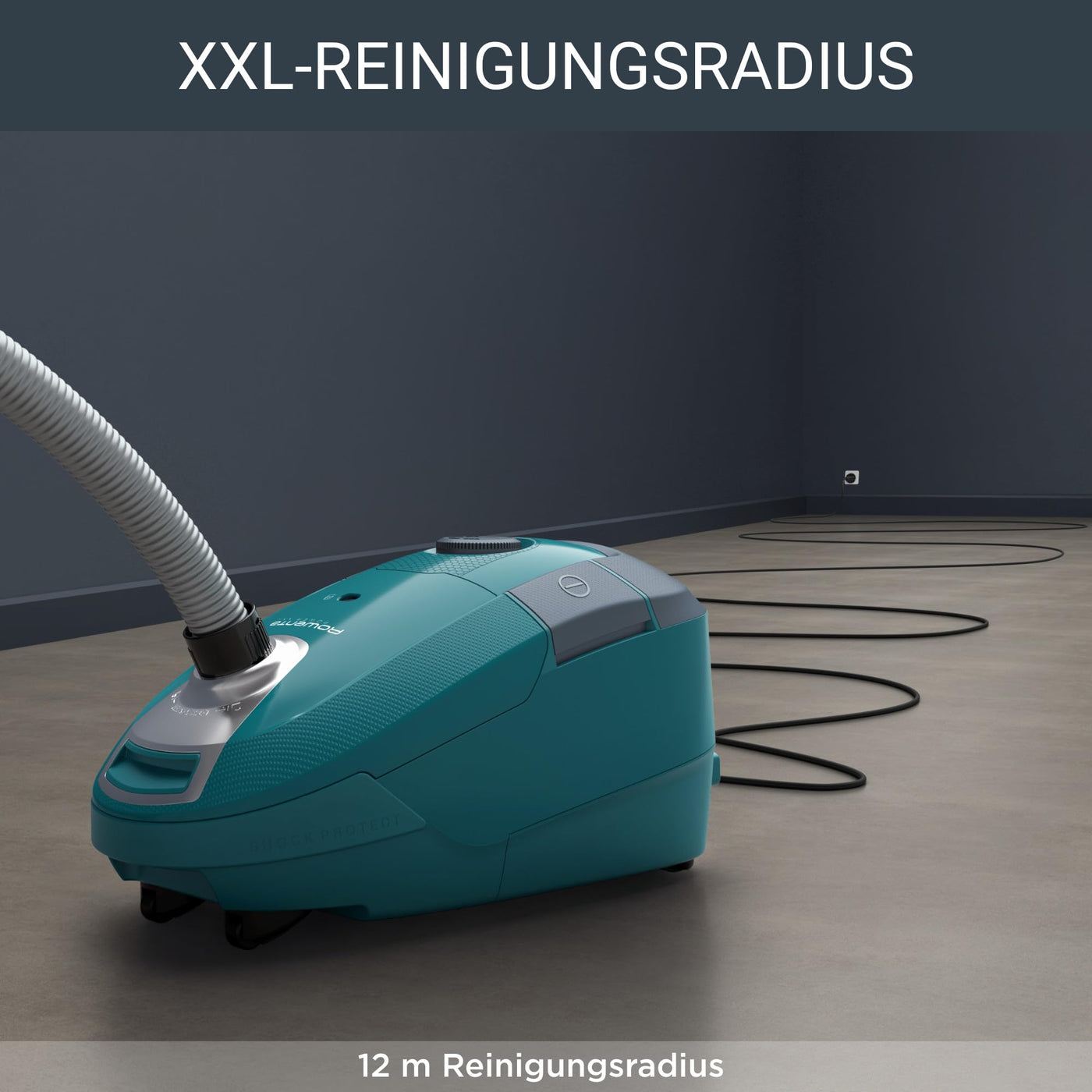 Rowenta RO3143 Power XXL, Bodenstaubsauger mit Beutel, Petrol/Grau, 900 W, 4.5 liters