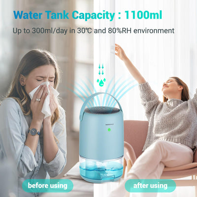 Inkbird Luftentfeuchter, 1100ml Luftentfeuchter Elektrisch, Extrem Leise, 7 Farbige LED Leuchten, Ausschaltschutz, Tragbarer Luftentfeuchter Kleiner für Badezimmer, Schlafzimmer, Keller, Zuhause