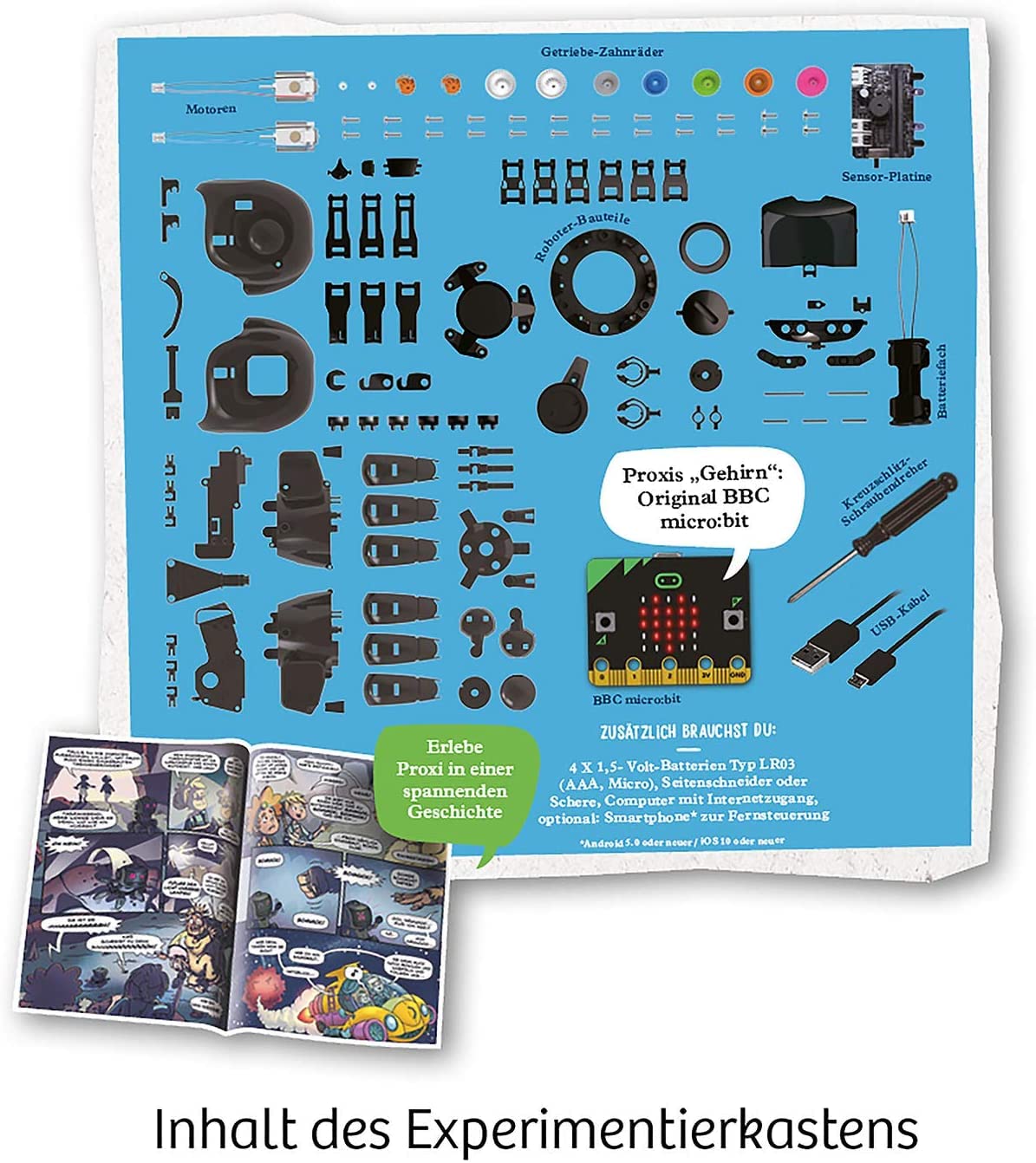 KOSMOS 620585 Proxi - Dein microbit Programmier-Roboter, mit 5 Sensoren, LED-Display, Bluetooth, Soundmodul, Programmieren und staunen, Experimentierkasten für Kinder ab 10-16 Jahre, Roboter-Spielzeug