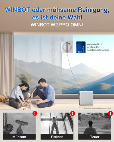 ECOVACS WINBOT W2 PRO Omni Fensterputzroboter mit 6-in-1 Multifunktionsstation, Aufladen im Betrieb, 3-Düsen-Sprühkopf, 12-Stufen-Schutz, Win-SLAM 4.0 Pfadplanung, Weiß