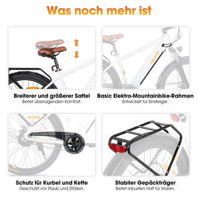 Hiland 26 Zoll Elektro-Mountainbike mit 250W Motor & 36V 7.8Ah Akku, Elektrofahrrad für Männer Frauen, All-Terrain Erwachsene Elektro-MTB mit Gabelfederung, Weiß