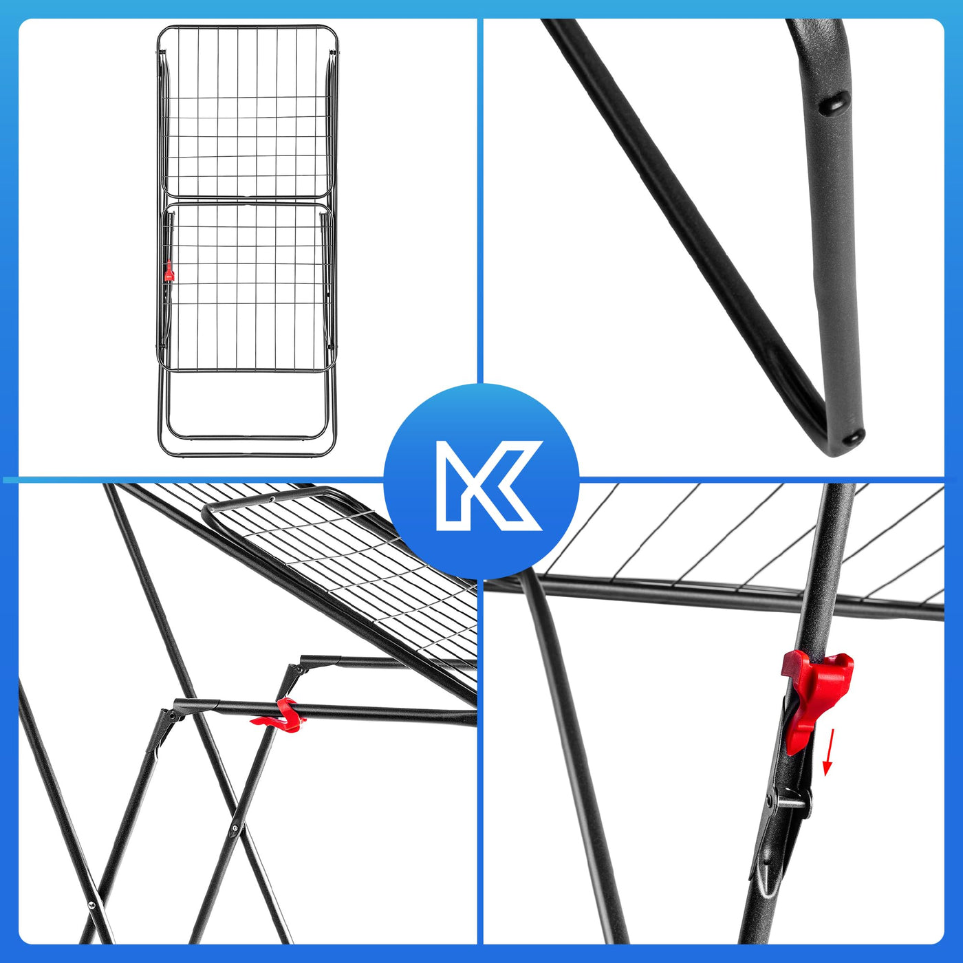 KADAX Wäscheflügeltrockner, 180x55x101cm Wäscheständer, Luftstromwäscheständer, Wäschetrockner mit rutschfesten Füßen, Flügelwäschetrockner, Bekleidung