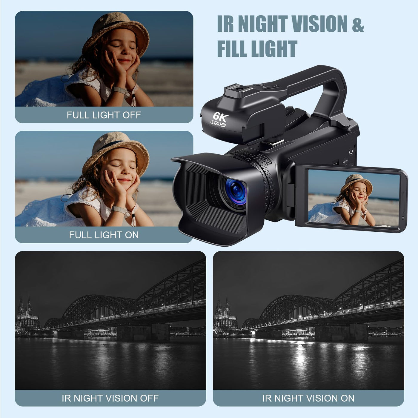 Videokamera 6K 64MP Camcorder 18X Digital Zoom Vlogging Camera for YouTube, 4.0" Touch Screen HD WiFi Videokamera mit 4500mAh Battery, 64G SD-Karte, Stabilizer, Microphone and Remote