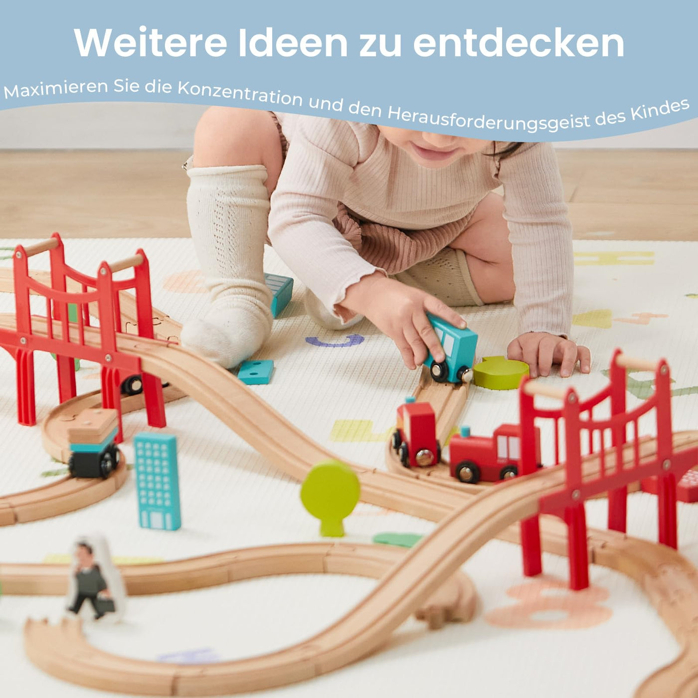 Tiny Land 39 Pcs Holzeisenbahn und Züge Pack Eisenbahn Anfängerset Kompatibel mit Thomas Passend für Eichhorn Zugset Kleinkinderspielzeug empfohlen ab 3 Jahren
