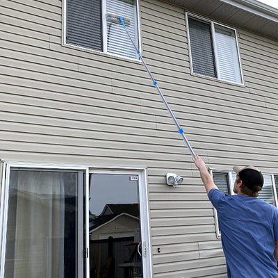 Mitclear 3,7m Teleskop Fensterwischer Abzieher Set, Langer Glas Fensterreiniger mit Verlängerungsstange und Gummilippe (31cm) für hohe Fenster im Innen- und Außenbereich