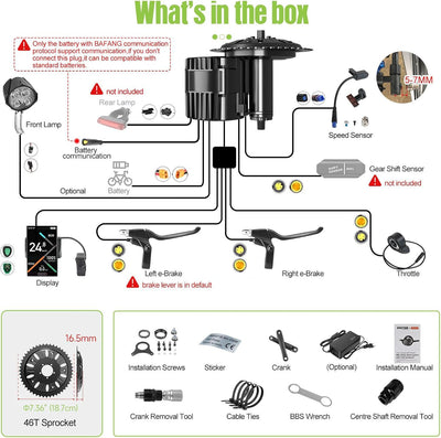 BAFANG BBS01B BBS02B HD Mittelmotor-Kit - 250W 350W 500W 750W 1000W Mid-Drive E-Bike-Umrüstkit mit Akku (wahlweise) und LCD-Display, 36V 48V 52V Elektrofahrrad-Kit (CAN-Protokoll)