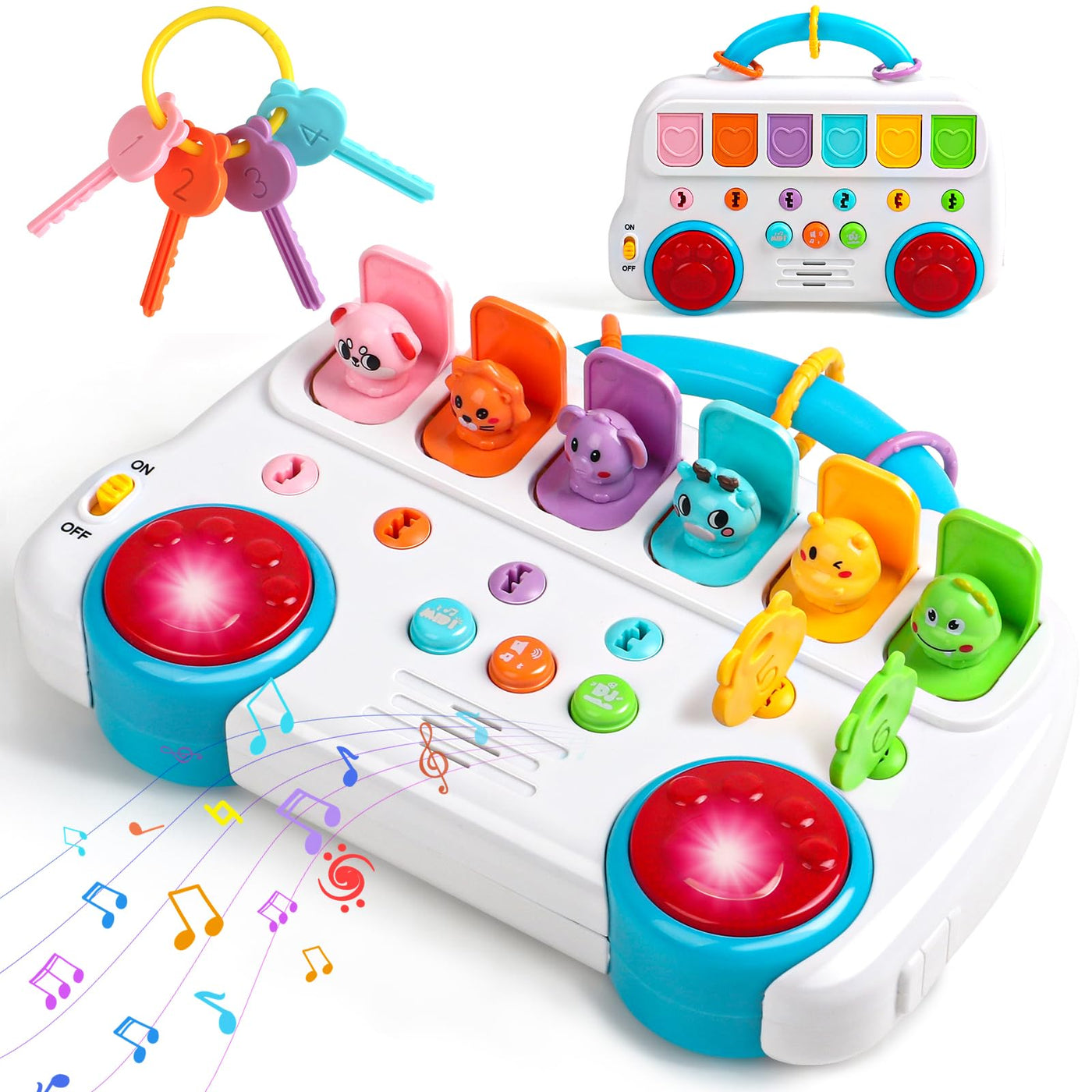 Montessori Spielzeug ab 1 Jahr-Kinderspielzeug ab 1 Jahre Musik Babyspielzeug ab 1 Jahre mit Licht & Klang Schlüsseltier Motorikspielzeug Musikspielzeug Geschenke Spiel ab 1 2 Jahr Mädchen Junge