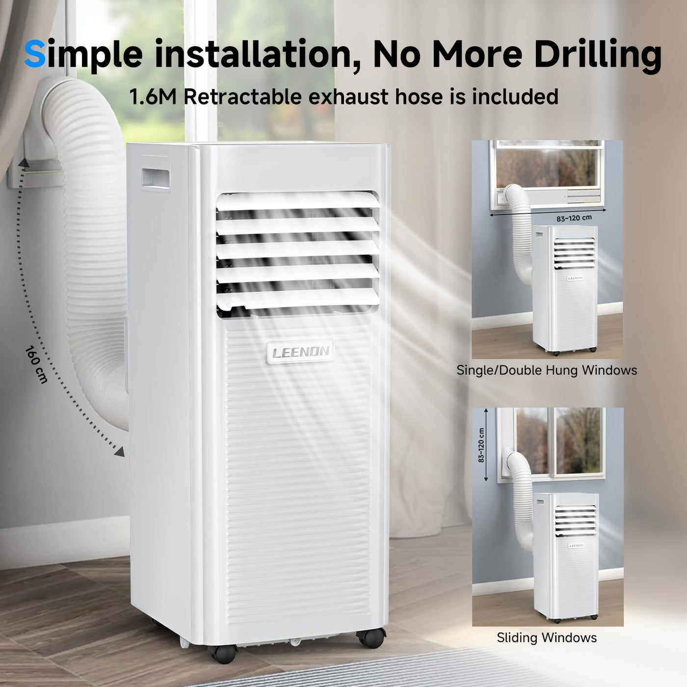 Klimaanlage Mobil 9000 BTU, LEENON Mobil Klimagerät 4 in 1 Kühlen Entfeuchten Ventilato& Schlafmodus, 2.6KW Mobile Klimaanlage mit Abluftschlauch, Fernbedienung/24h Time für Zuhause Bür bis zu 35 m²