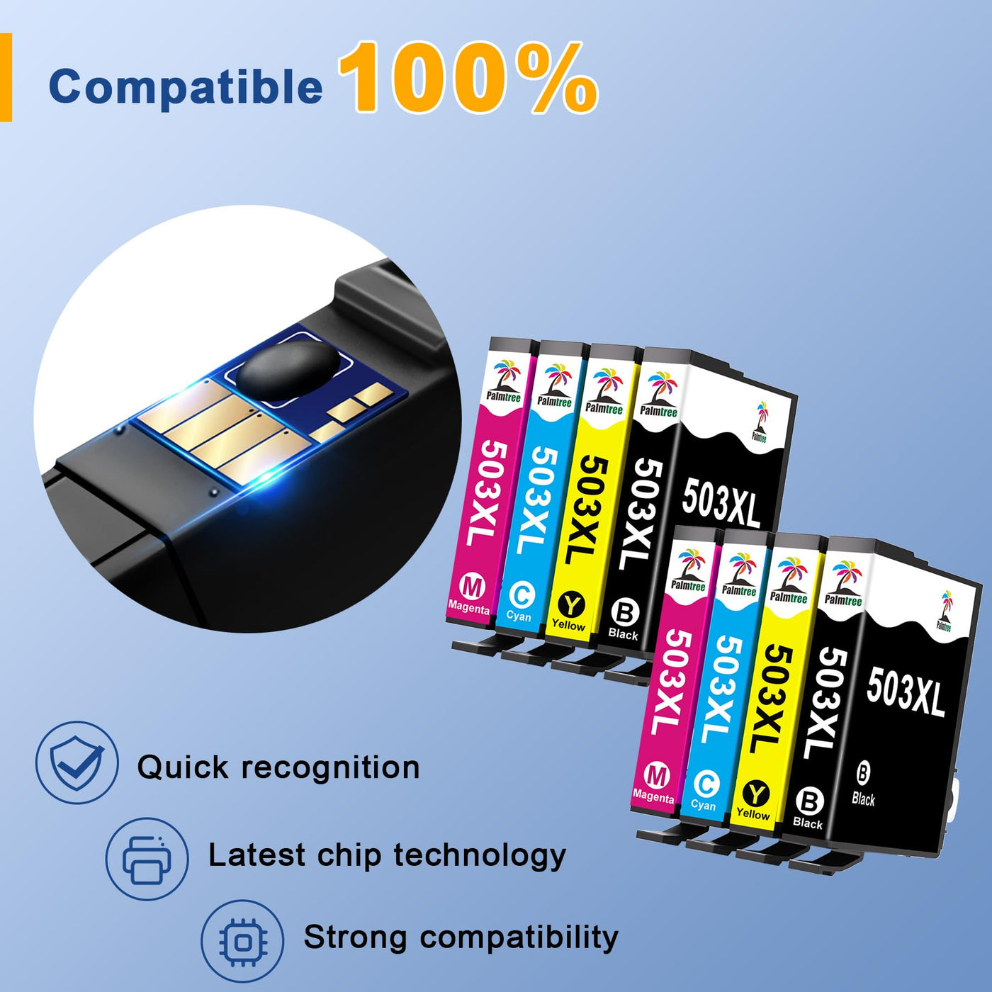 Palmtree 503xl Patronen Kompatibel mit Epson XP 5200 Druckerpatronen und Epson WF 2960 Patronen für Epson 503 XL für Epson Expression Home XP-5200 XP-5205 Epson Workforce WF-2960DWF WF-2965 (8 Pack)