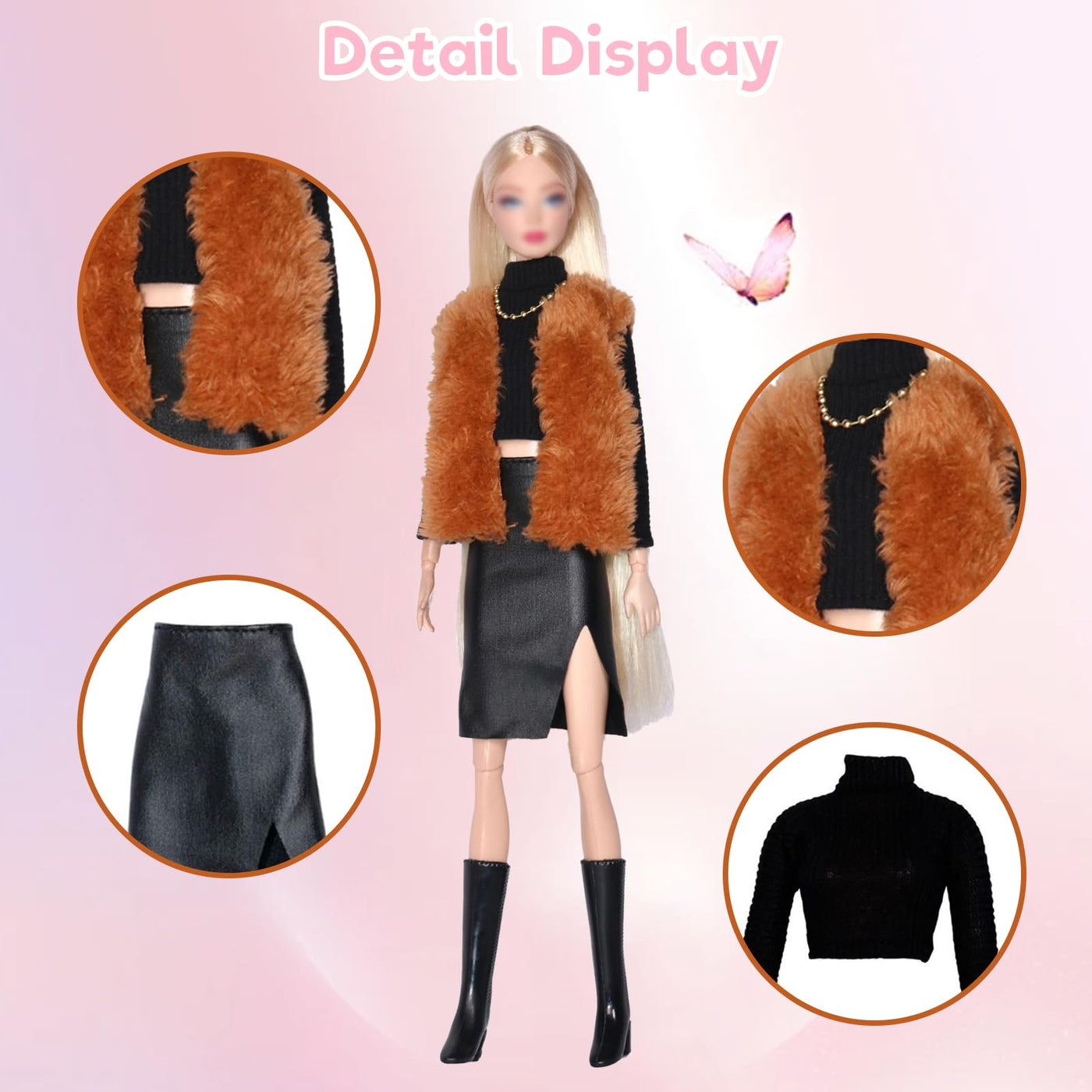 17 Stück Kleidung und Zubehör für 11,5 Zoll Mädchen Puppen Plüsch Westen Set Plüsch Mantel Set Outfits Schleifen Knoten Kleid Langes Etuikleid Set mit 7 Schuhe 5 Zubehör Zufällig Geschenk für Mädchen