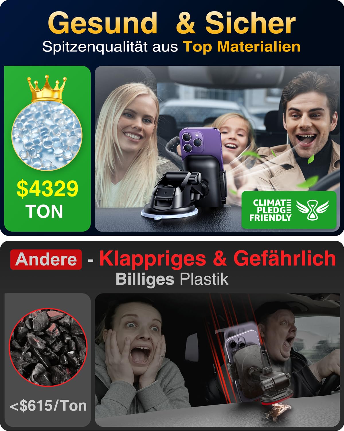 VANMASS 2025【Militär-Klasse 】Handyhalterung Auto Upgrade【Stärkste Saugnapf & Lüftungshaken】4 in 1 Handy Halterung Auto 360° Drehbar Handyhalter Auto auf Armaturenbrett Scheibe für iPhone Samsung usw