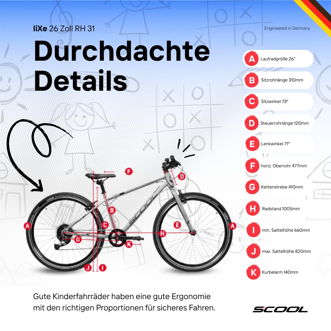 S'COOL liXe 26 Zoll 9-Gang Altus Sky Blue/Blue | Kinderfahrrad | Jugendfahrrad | 26 Zoll | Mountainbike | leichtes Fahrrad | Rahmenhöhe 31 | 9 Gang