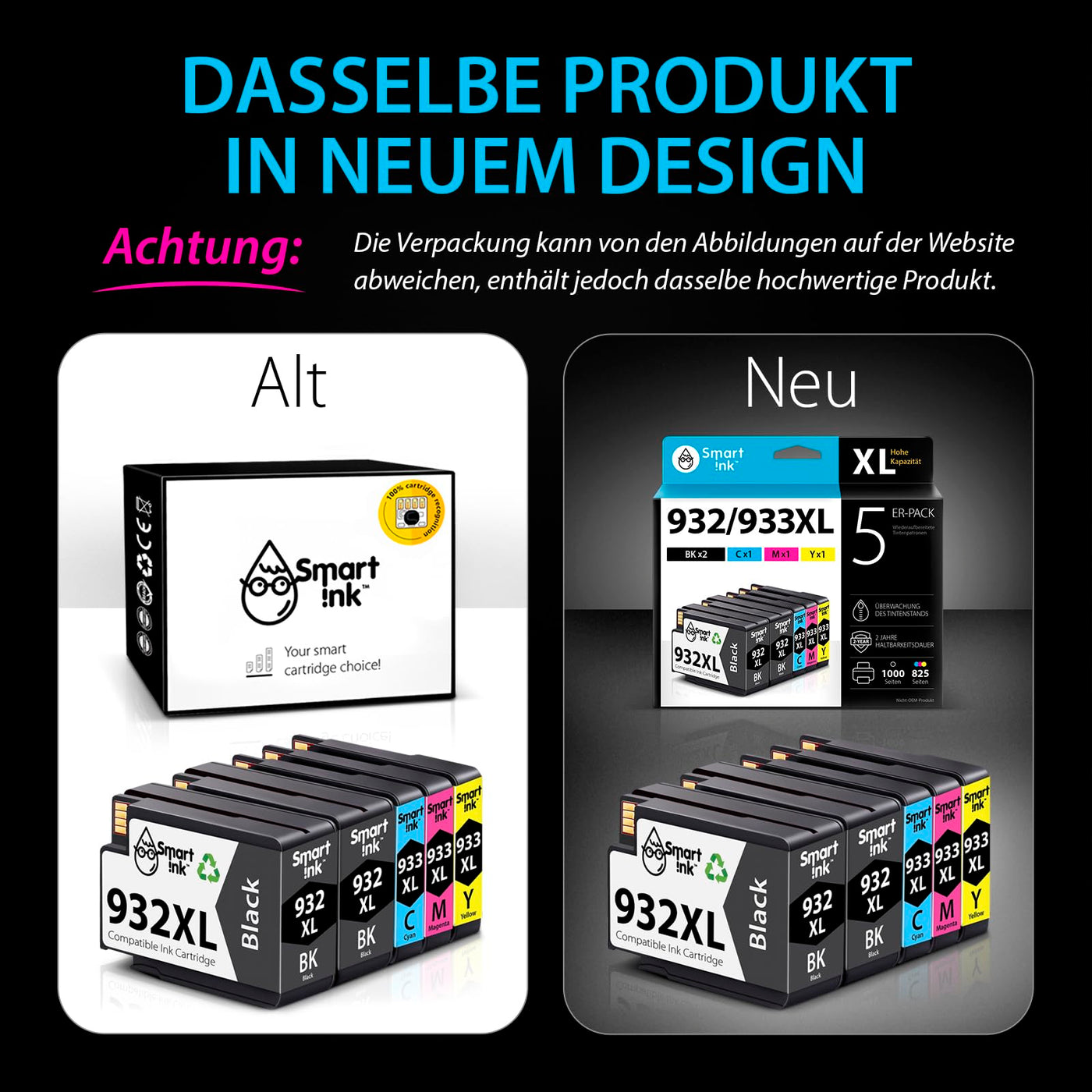 Smart Ink Kompatible Druckerpatronen als Ersatz für HP 932 XL 933 XL 932XL 933XL 5 Multipack (2 Schwarz & Cyan Magenta Gelb) Patronen Höher Kapazität für Officejet 6600 6700 7612 7510 7110 6100 7610
