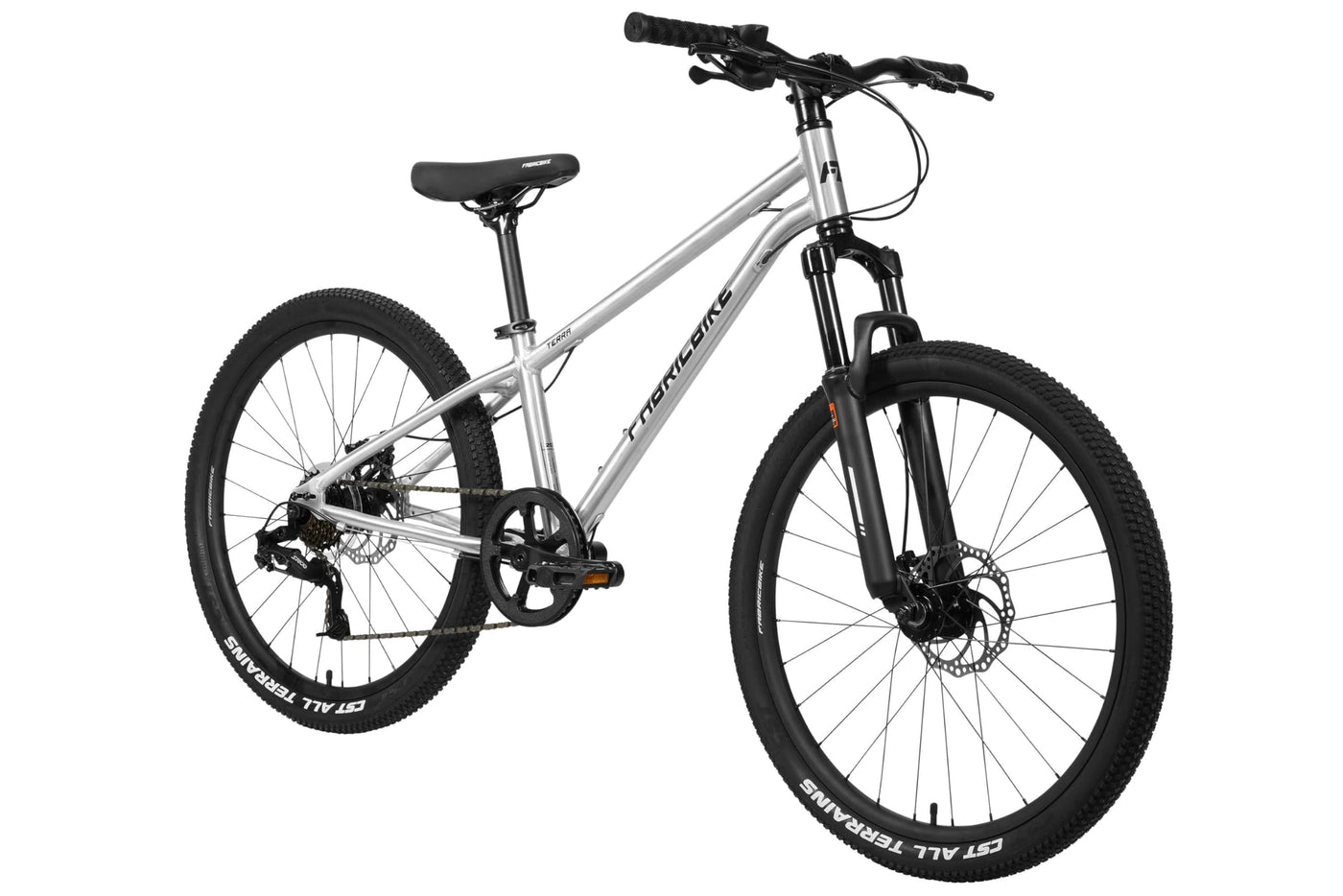 FabricBike Terra - Alu Mountainbike Jugendfahrrad 24 Zoll ab 8, 9, 10 und 11 Jahre, 7-Gang-Schaltung, Scheibenbremse, Federgabel, Kinder Fahrrad (Polished)