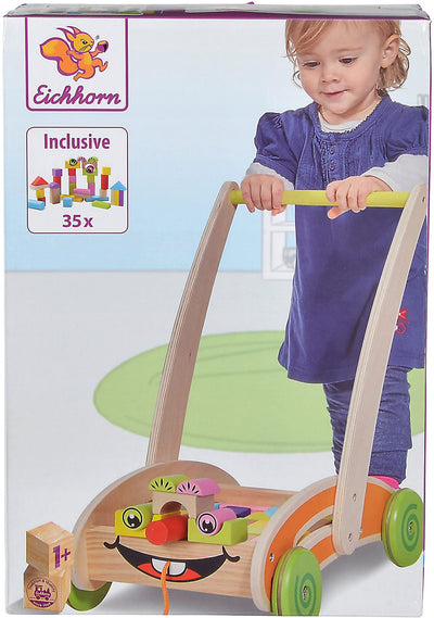 Eichhorn 100001833, Spiel- und Lauflernwagen - teilmontiert - mit 35 bunten Bausteinen aus Holz - 39 x 26 x 48 cm