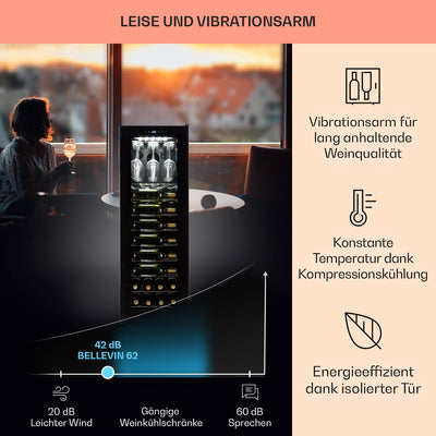 Klarstein Weinkühlschrank, Getränkekühlschrank Schmal, 1 Zone Kühlschrank mit Glastür, Getränkekühlschränke Freistehend, Weinkühlschrank Klein, Weinkühlschränke mit UV-Schutz, 5-20 °C, 56 Flaschen
