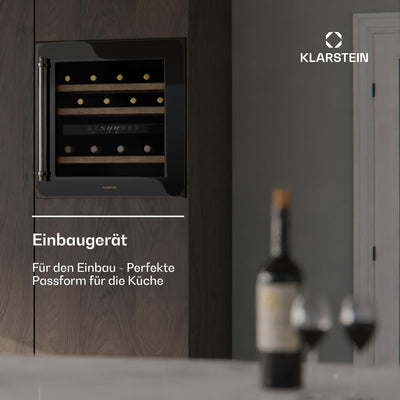 Klarstein Vinsider Victoria 36 Weinkühlschrank – 36 Flaschen, 2 Zonen, 5–22°C, Touch-Bedienung, LED, UV-Schutz, Einbau, schwarz