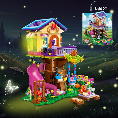 CUBIMANA Baumhaus Bausteine Set mit LED-Licht – Baumhaus Baustein Spielzeug, Up-Haus Bausatz mit Rutsche, Geburtstag Weihnachts Geschenk für Kinder Mädchen Jungen ab 6 7 8 9 10 11+ Jahren (618 Stück)