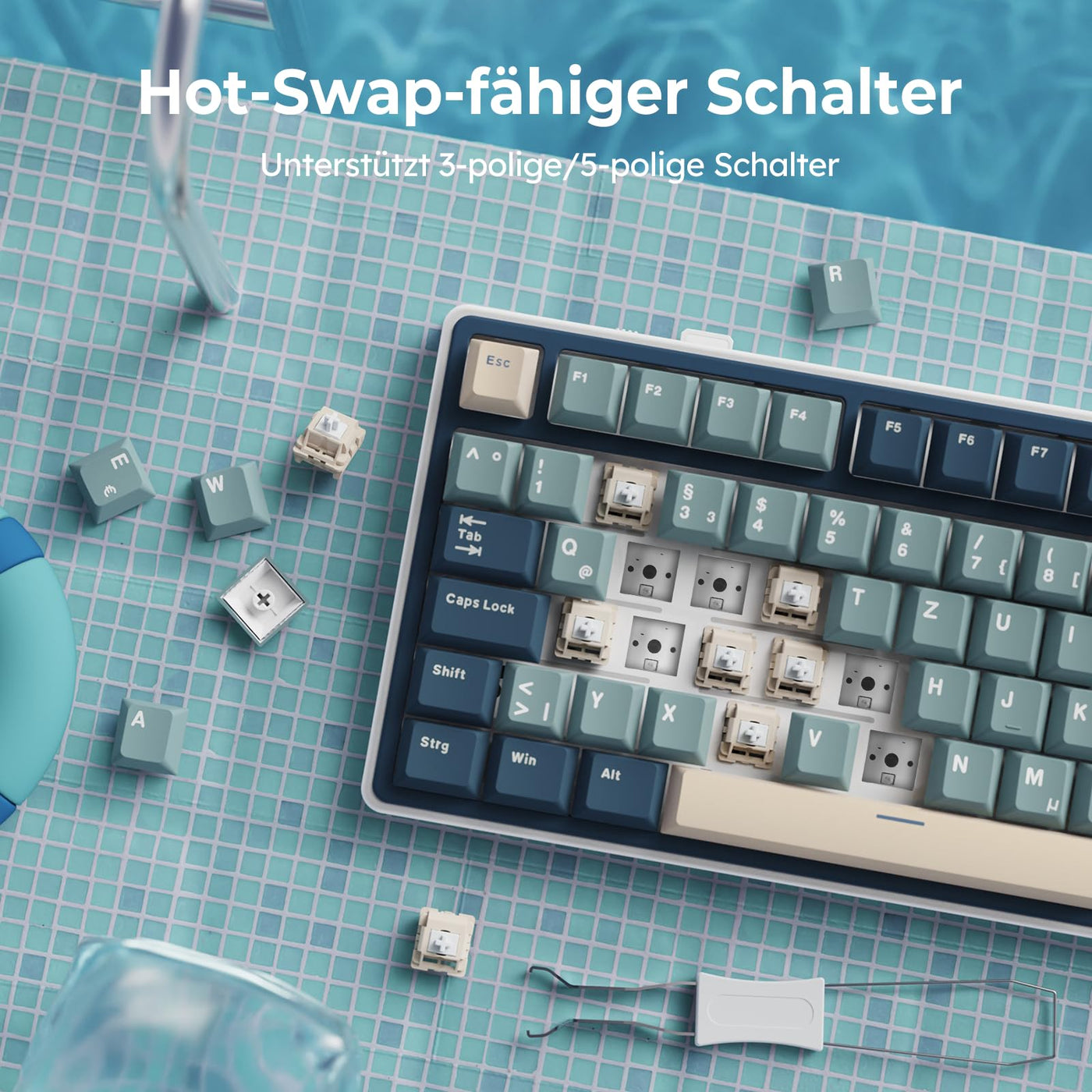 RK ROYAL KLUDGE R75 Mechanische Tastatur Kabellos 75%, Gasket Gaming Tastatur 75 Prozent TKL mit Knopf QWERTZ RGB Bluetooth/2.4G/USB-C PBT Tastenkappen QMK/VIA, Hot Swap Linearer Creamy Switches