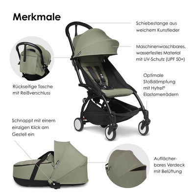 BABYZEN YOYO2 Kompletter Kinderwagen - Inklusive YOYO Liegewanne (Navy Blue), Kinderwagengestell (White) & 6+ Textilset (Air France Blue) - für Kleinkinder bis 22 kg