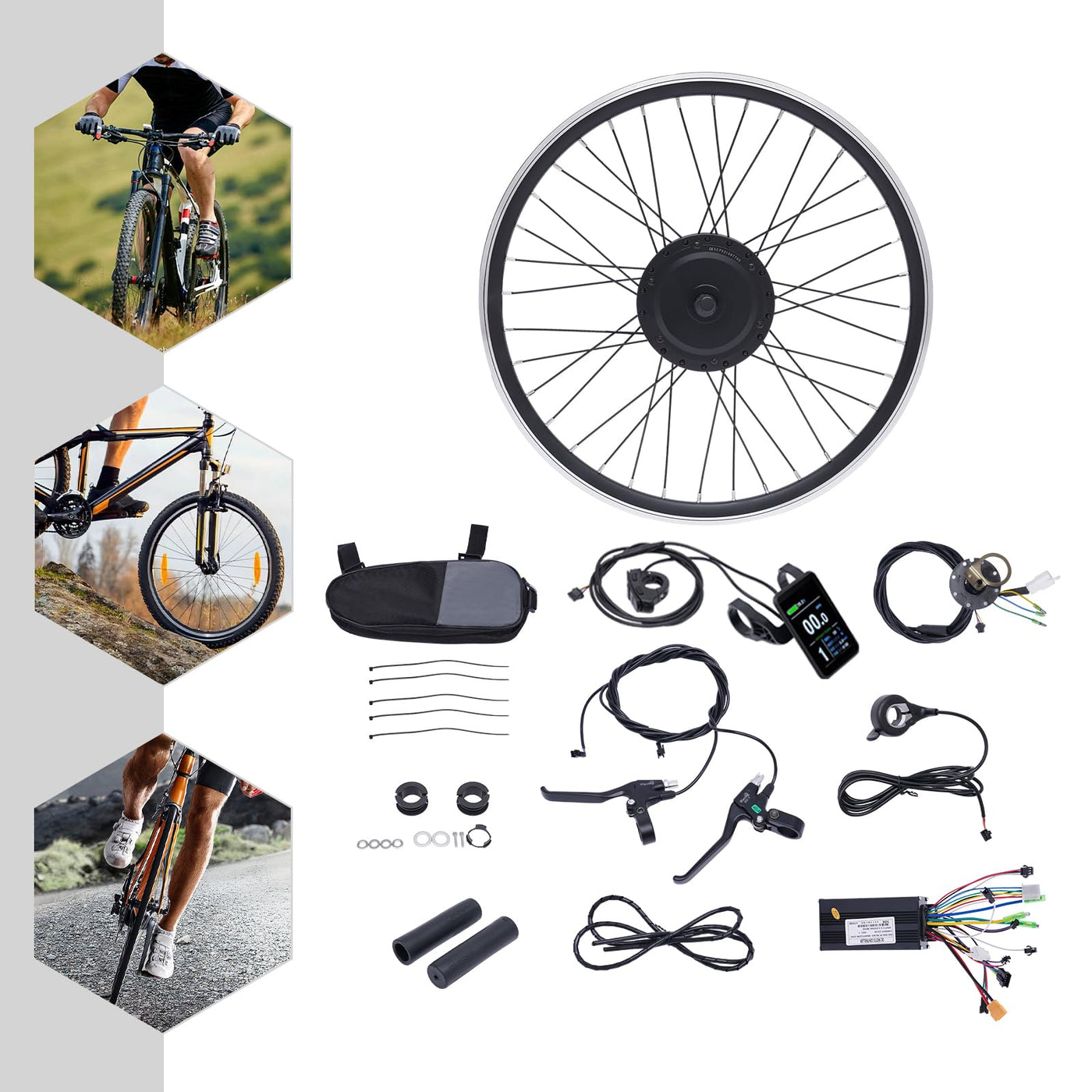 SuhoFutus Ebike Kit, 24 Zoll Ebike Umbausatz E-Bike Vorderrad Umbausatz Kit, Fahrrad Motor Kit mit Brushless Gear Motor 500W, 5-Gänge Gangverstellung, Anwendbar auf V Bremse/Scheibenbremse