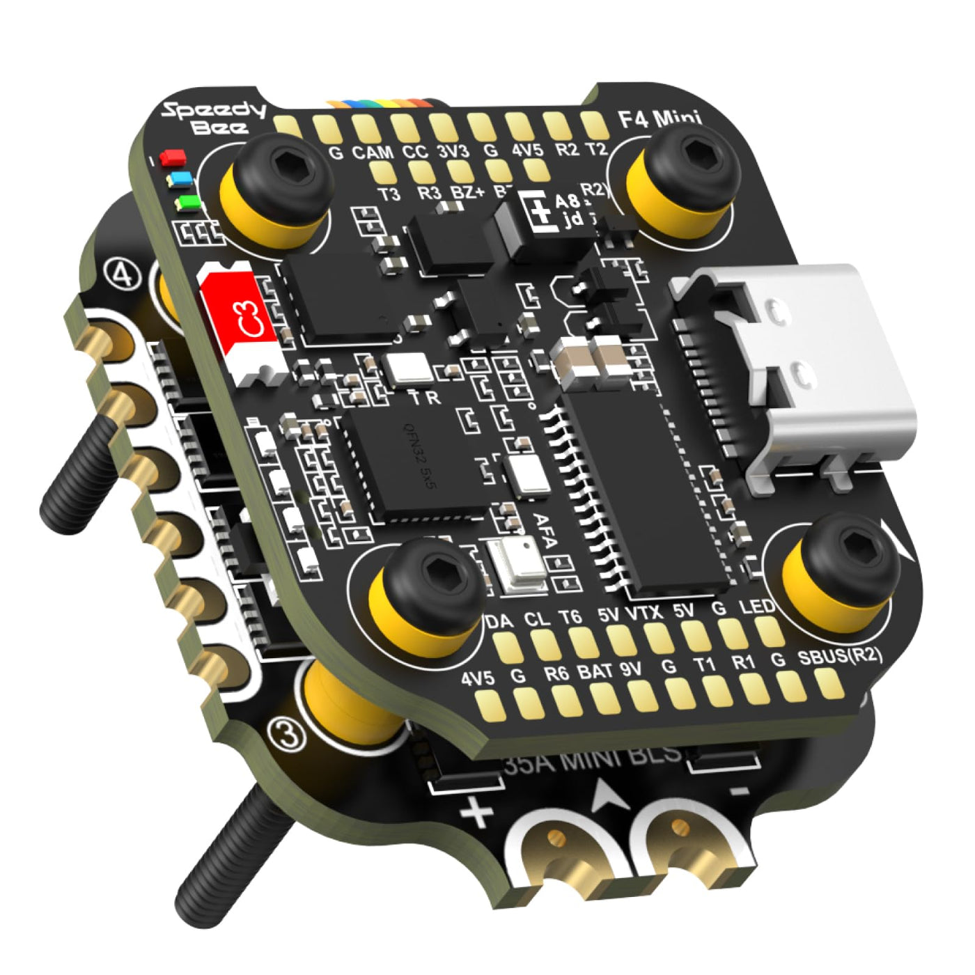 SPEEDY BEE F405 Mini Flight Controller Stack: 20x20mm Platine mit integriertem Bluetooth und 35A BLHeli_S 4in1 ESC - Drahtlose Abstimmung unterstützt, Kompatibel mit 3-6S Stromversorgung