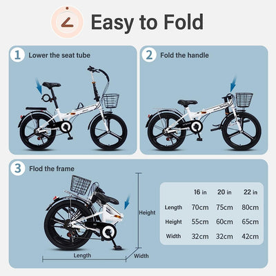 Faltrad Erwachsenenfahrrad, 7-Gang-Faltrad Faltbares Fahrrad Aus Kohlenstoffreichem Stahl Höhenverstellbares, Faltbares Mountainbike Für Männer Frauen