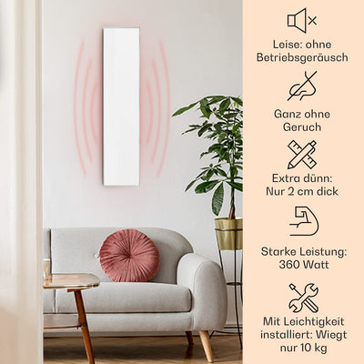 Klarstein Air Infrarotheizung, Infrarot Heizung mit Fernbedienung, Erkennung Offener Fenster, Infrarotheizung mit Thermostat, Sparsame Heizung zur Wandmontage, CO2-Freie Elektroheizung 360 Watt