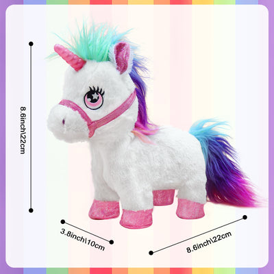 YH YUHUNG Einhorn Spielzeug mit Leine, Elektrischer Plüschtier Pony mit Lauf- und Soundfunktion - das Horn leuchtet