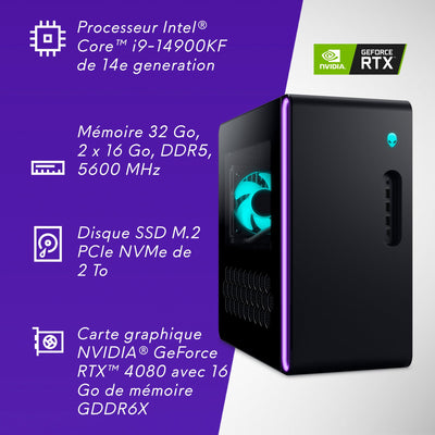 Alienware Aurora R16 RPL Gaming-Computer, Prozessor Intel Core i9 14900KF, 32 GB RAM, 2 TB SSD, Grafik NVIDIA GeForce RTX 4080 16 GB GDDR6X, Windows 11 Home, Basalt Black