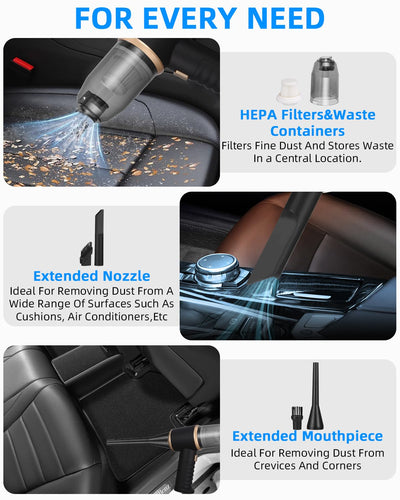 TIDEVAN Handstaubsauger Kabellos Akku Handstaubsauger Multifunktionaler für Auto,12000Pa Mini Staubsauger Autostaubsauger,3 in 1 Handstaubsauger Akku Kabellos mit Waschbar HEPA-Filter für Auto,Haus