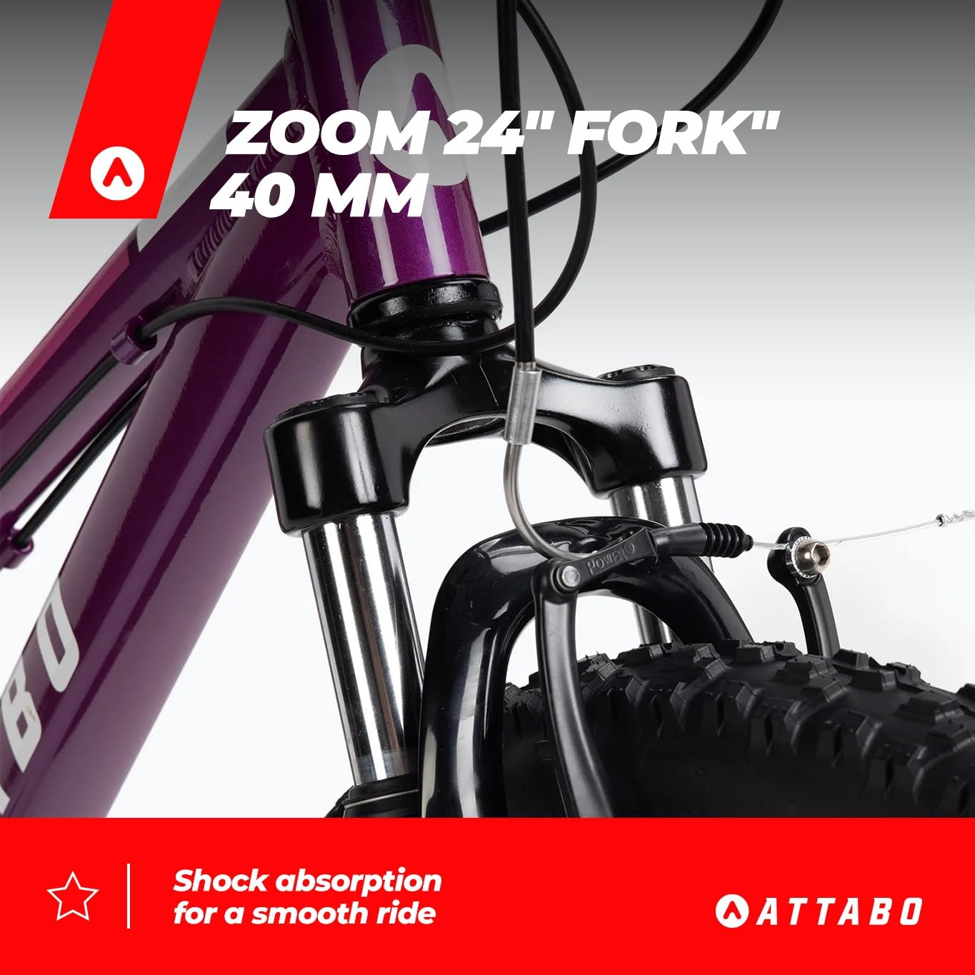 ATTABO Kinder-MTB JR Mountainbike mit Aluminiumrahmen 12" Violett Kinderfahrrad mit 24" Rädern mit Zubehör Ergonomischer Lenker V-Brake Verstellbarer Sattel 8-Gang-Kettenschaltung