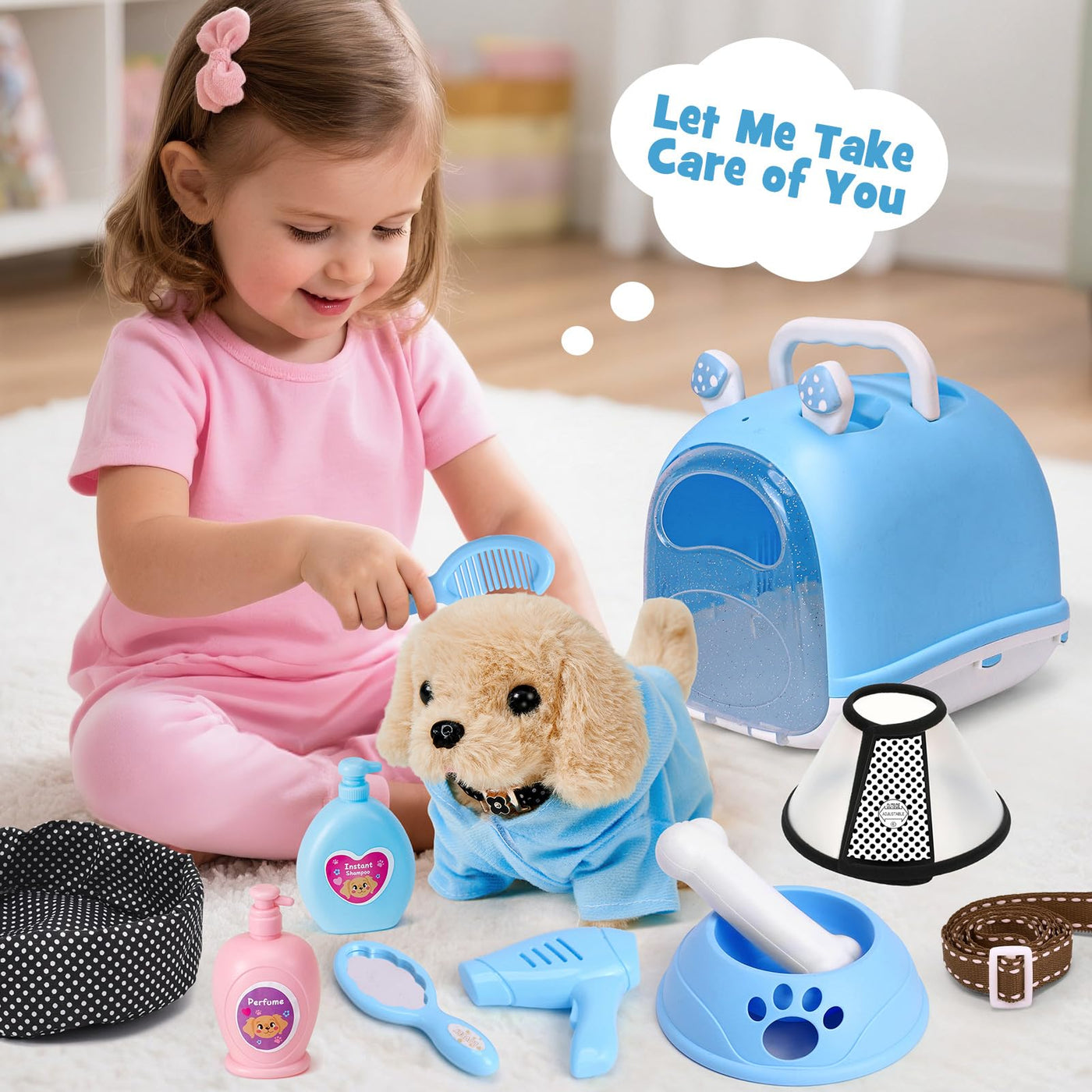 Tacobear Hund Spielzeug Kinder der Läuft und Bellt, Elektrischer Hund mit Leine Hundekäfig Hundemantel Interaktives Haustier Kuscheltier Spielhund Geschenk Spielzeug für Mädchen Junge 3 4 5 6 Jahre