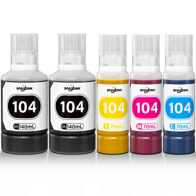 Spaceink Tinte 104 Multipack kompatibel für Epson 104 Tinte ET-4800 ET-4810 ET-2810 ET-2820 ET-2811 ET-2812 ET-2814 ET-2815 ET-2821 ET-2710 ET-2711 ET-2712 Drucker (2Schwarz, C, M, Gelb)