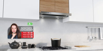 RADIALITIC KÜGERR patentierte Leisetechnologie | A100S60UP1G | 60cm leise Flachschirmhaube | ab 40 dB | Abluft - Umluft | 2 Jahre Garantie | Edelstahl | LED