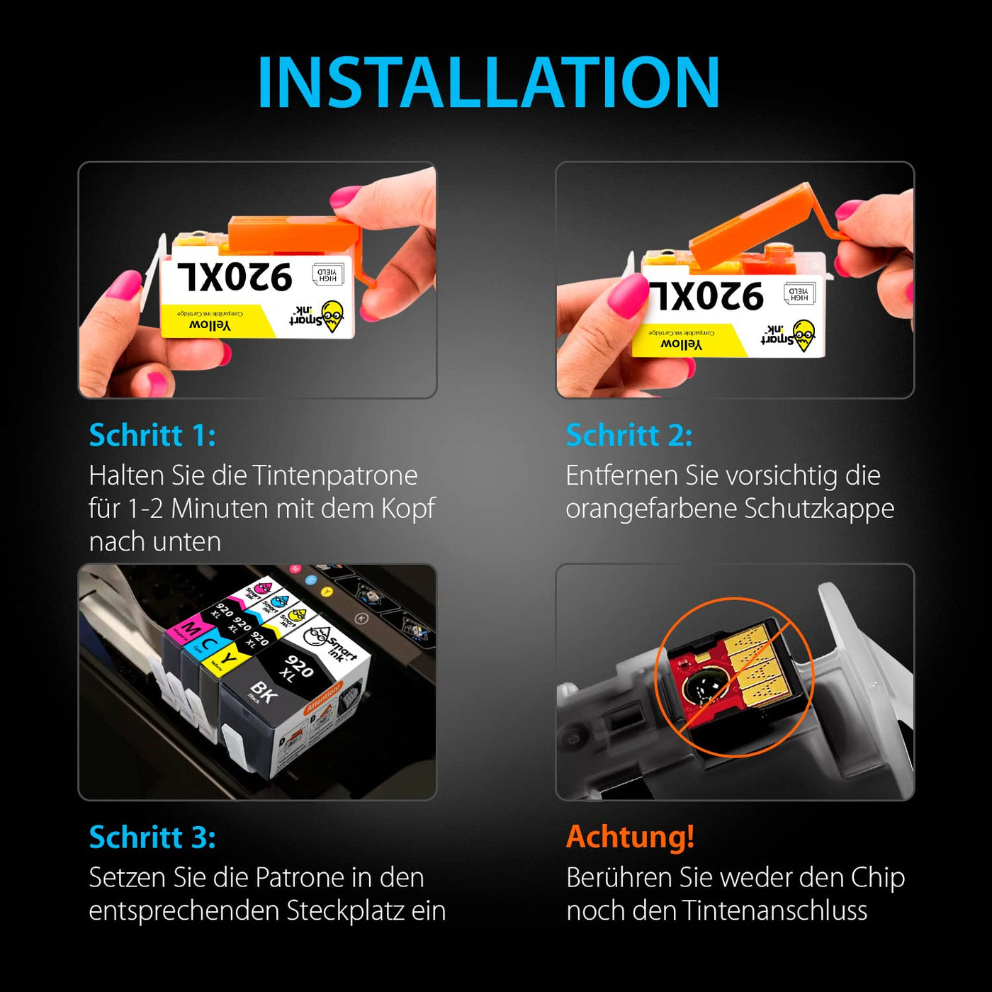 Smart Ink Kompatible Druckerpatronen als Ersatz für HP 920 XL 920XL 8 Multipack (2 Schwarz 2 Cyan 2 Magenta 2 Gelb) kompatibel mit HP Officejet 6000 6500 6500A 7000 7500A Drucker