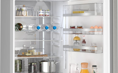 SIEMENS KG39NAIAT Stand-Kühl-Gefrier-Kombination iQ500, freistehende Kühlkombination mit Gefrierbereich unten 203x60 cm, 260L Kühlen, 103L Gefrieren, NoFrost, hyperFresh, bottleCooler, Edelstahl