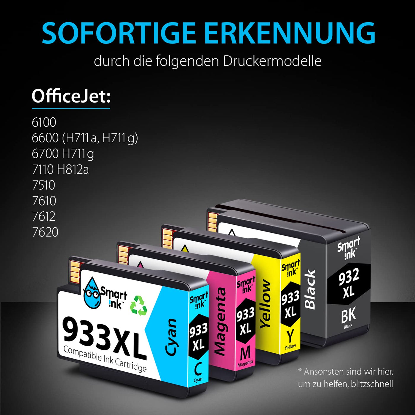 Smart Ink Kompatible Druckerpatronen als Ersatz für HP 932 XL 933 XL 932XL 933XL 4 Multipack (Schwarz Cyan Magenta Gelb) Patronen Höher Kapazität für HP Officejet 6600 6700 7612 7510 7110 6100 7610