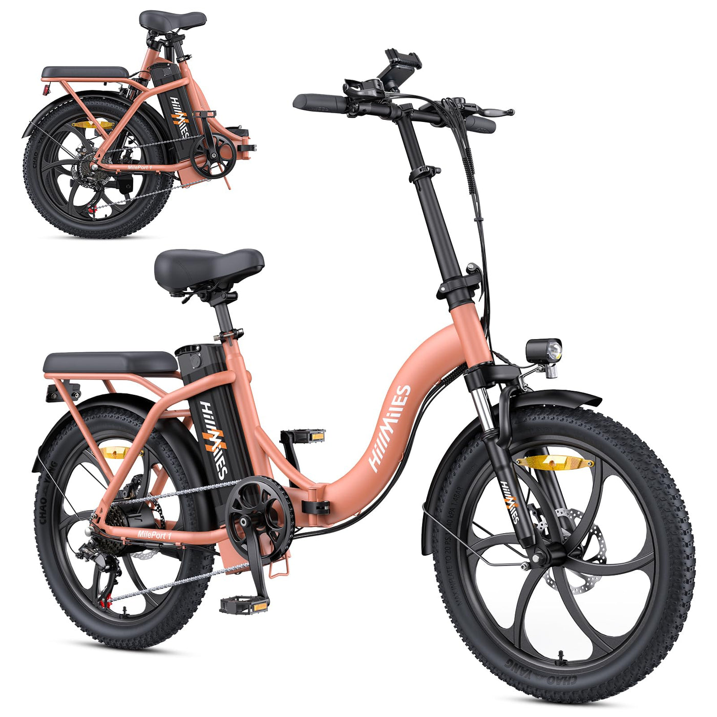 HillMiles MilePort 1 Elektrofahrrad Für Erwachsene, 250W Klappbares Elektrofahrrad Mit 36V 13AH Abnehmbarem Akku, Geschwindigkeit 25KM/H und Reichweite 100KM, 20„ * 3.0“ Fetter Reifen (Urban, Rot)
