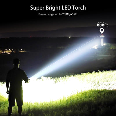 Blukar LED Taschenlampe Aufladbar, 2000 Lumen Extrem Helle Zoombares Taschenlampen mit 5 Lichtmodi und Langer Betriebsdauer, IPX6 Wasserdichte Handlampe für Camping, Wandern, Angeln, Outdoor, Notfäll
