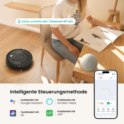 Vexilar W7 Saug und Wischroboter 3 in 1, 4000Pa Saugroboter mit Wischfunktion, Bürstenloses Düsendesign, 120Mins Max, Schlank und Geräuscharm Roboterstaubsauger ideal für Tierhaare, Hartböden, Teppich