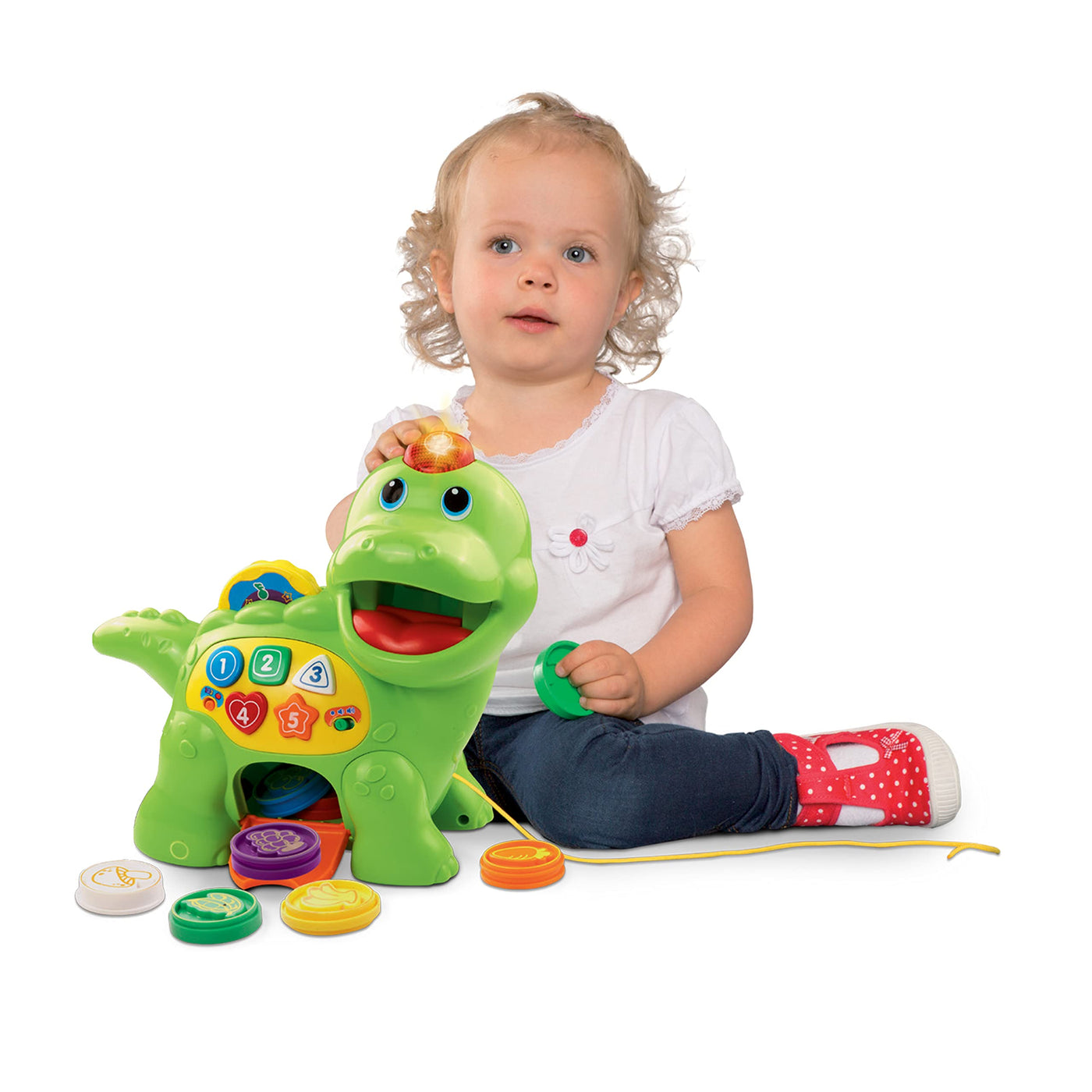 Vtech Baby Fütter Mich Dino – Sprechender Dinosaurier zum Füttern und Lernen, mit Liedern, Tasten und Quiz-Spiel – Für Kinder von 12-36 Monaten