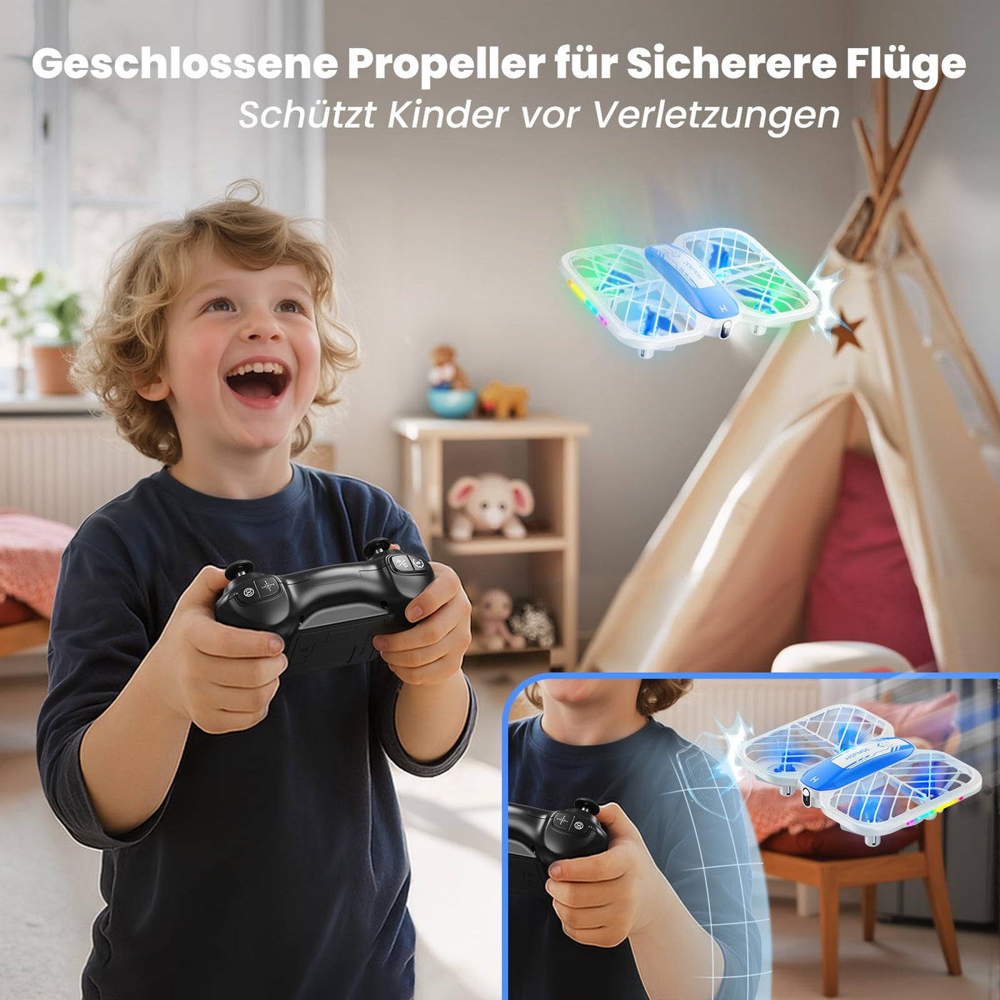 Mini Drohne für Kinder, HOFMOC Drohne mit 5 LED-Leuchten, 3D-Flip, One-Key Start/Landung, Headless-Modus, 3 Geschwindigkeitsmodi, 22 Min Flugzeit, Spielzeugdrohne Geschenke für Kinder ab 6 Jahren
