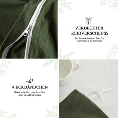 Tospass Bettwäsche 220x240cm Baumwolle Renforce Bettwaren-Sets Olivgrün Unifarben Deckenbezug Uni Bettbezug