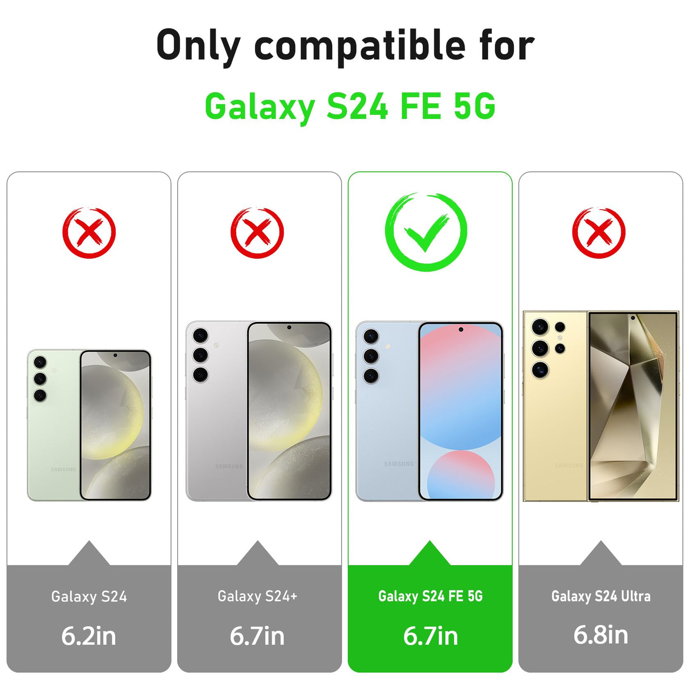 Qasyfanc Handyhülle Kompatibel mit Samsung Galaxy S24 FE Hülle mit Kameraschutz und 2 Stück Schutzfolie, Hard PC Nie Vergilbung Case Transparent Militärschutz Fallschutz Schutzhülle, Klar