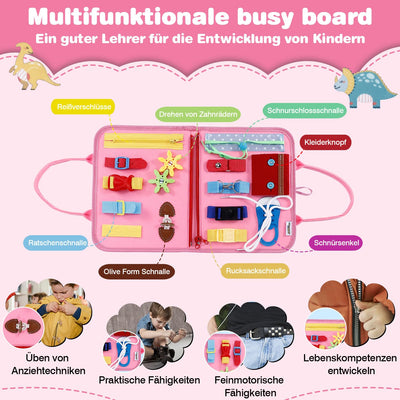 JHkim Busy Board Deutsch Montessori Spielzeug ab 1 2 3 4 Jahre, Jungen & Mädchen, Kinder Sensorik Geschenk, Activity Board Lernspielzeug, Motorikspielzeug für Reise Auto & Flugzeug