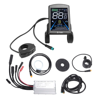 MechKit E-Bike Motor Controller Kit, 36V 48V 250W 350W 15A Motor Controller S100 Farb LCD Anzeigefeld Daumengas Power Assist Sensor und 2 in 1 Anschlusskabel für Elektrofahrrad Elektroroller