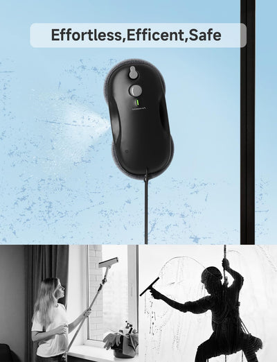 Tosima W3 Fensterputzroboter- Automatisches Sprühfunktion mit 80ML Tank, dreifachem Sicherheitssystem, Intelligenter Navigation, Fernbedienung, für alle Glatten Oberflächen,mit 12 Tüchern（6 Paare）