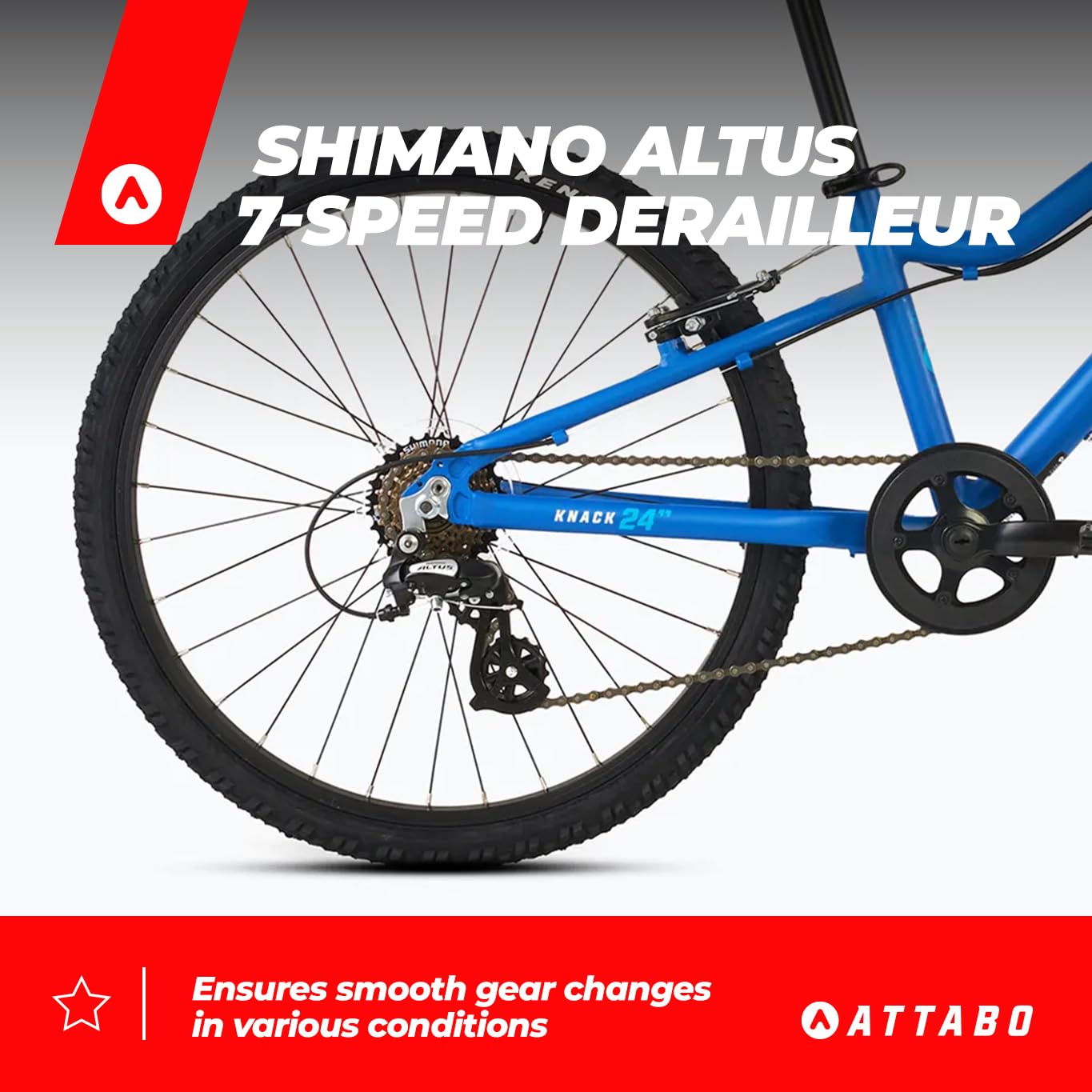 ATTABO Knack 24 – Kinderfahrrad (7–11 Jahre) mit leichtem Aluminiumrahmen (nur 10 kg), 24-Zoll-Rädern, Stahlgabel, für 120–145 cm Körpergröße, ergonomischer Lenker, ideal für Touren und Freizeit